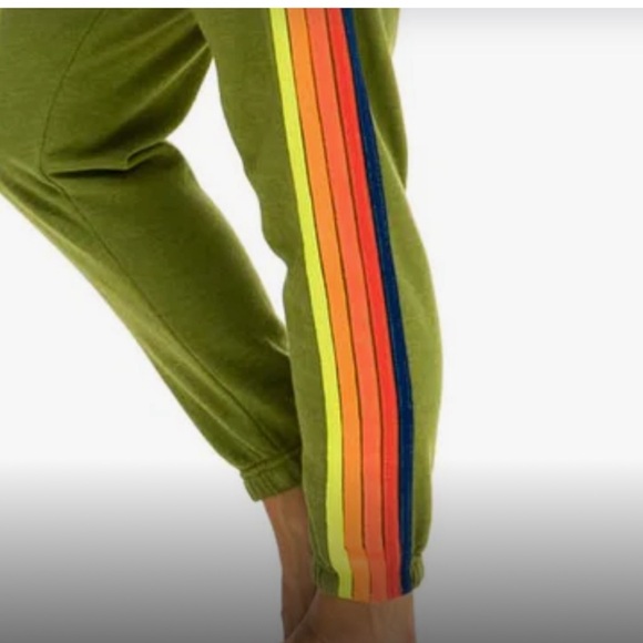Aviator Nation Other - Aviator Nation 5 Stripe/Neon Rainbow Sweatpants Jungle Green with Pockets